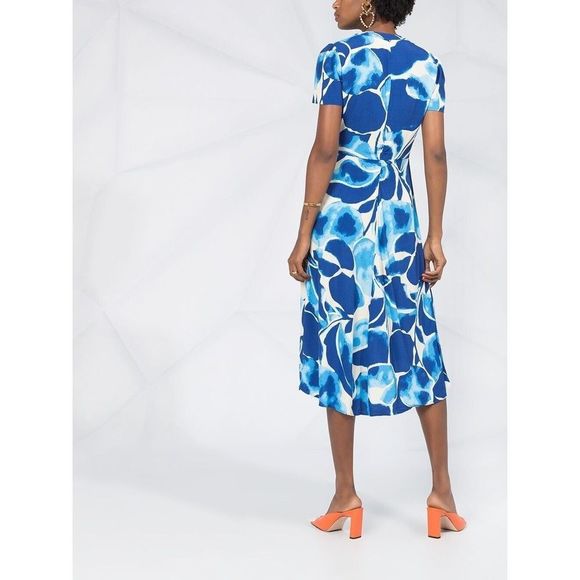 DVF Cecilia Crepe Midi Dress XS $348 Blue Crema - Picture 5 of 11